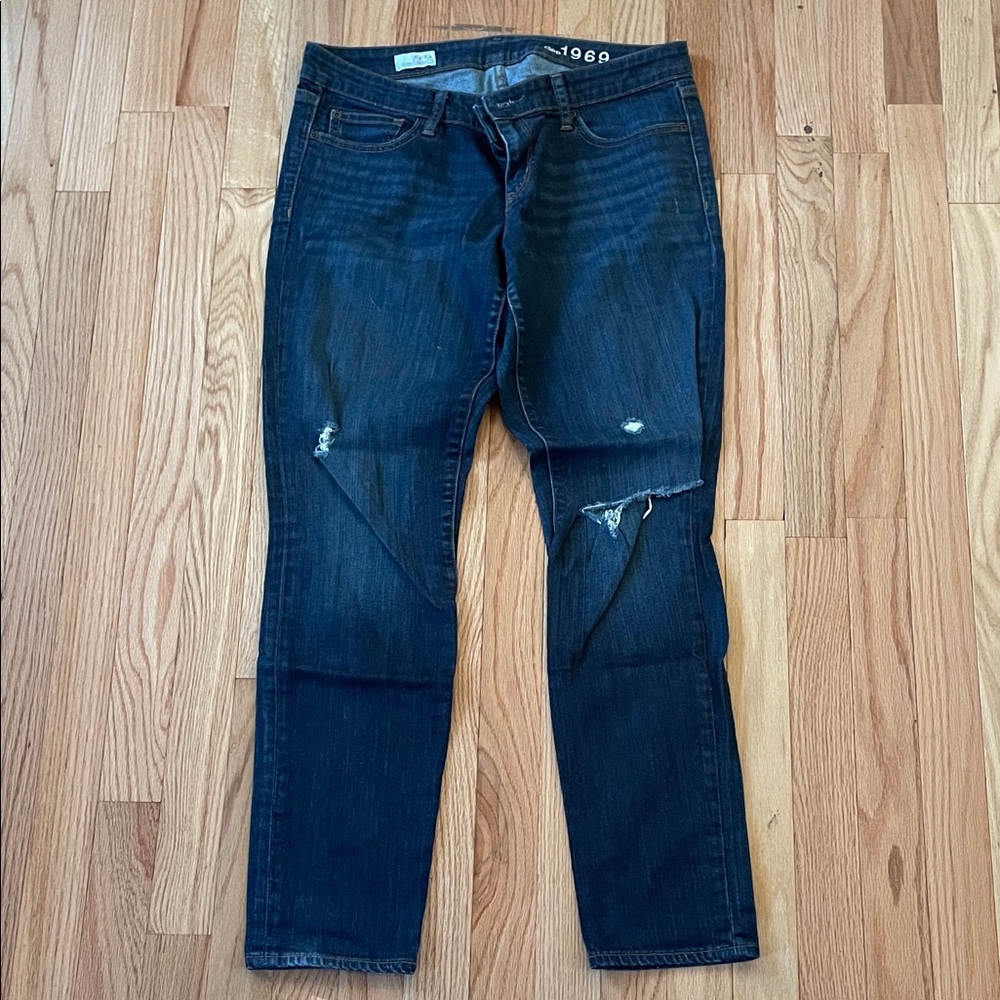 GAP Jeans Womens 30 10 Blue Always Skinny Distressed Dark Wash Capsule Wardrobe